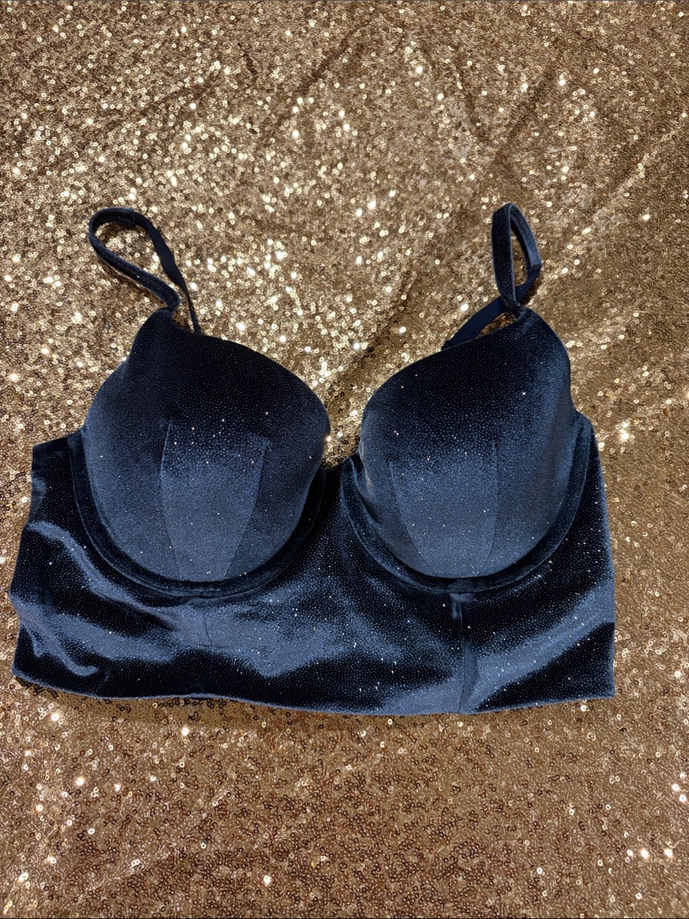 Victoria's Secret Black Shimmery Longline Bralette